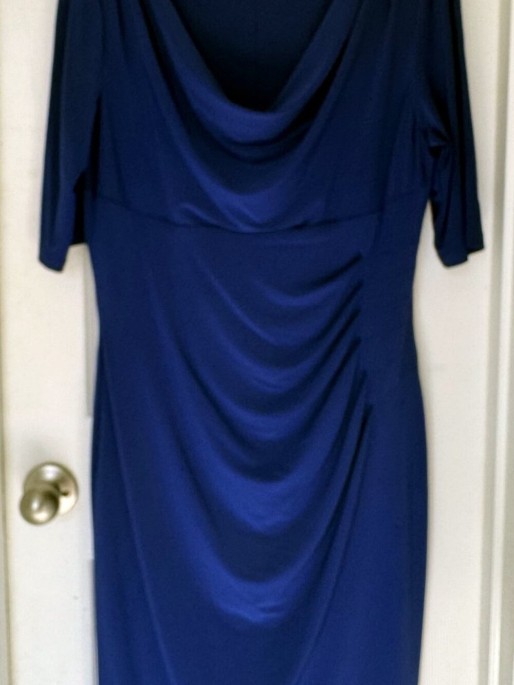 Lauren Ralph Lauren Royal Blue Cowl Neck Ruched Midi Dress 3/4 Sleeve 14